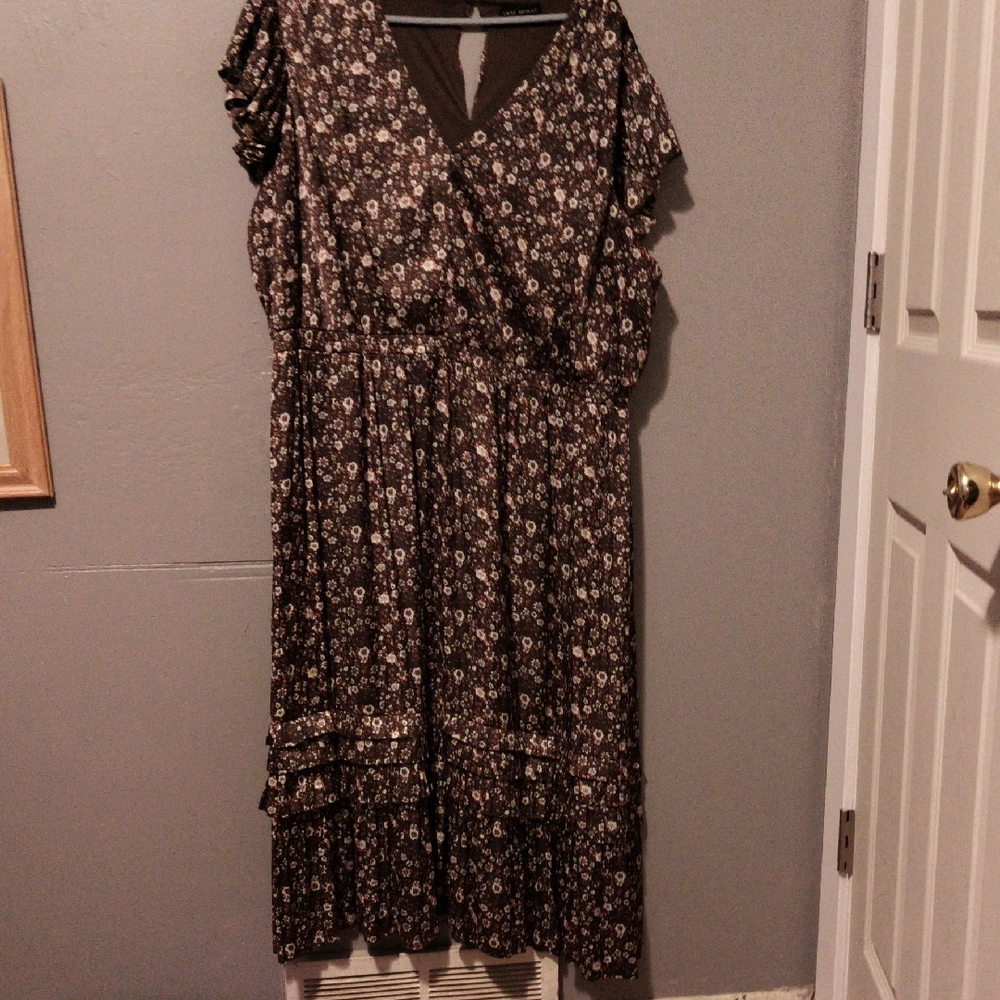 Lane Bryant Brown Floral Midi Dress